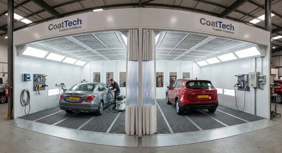 CoatTech Economy Automotive Pre-Preparation Station with Rear Extraction Plenum and Manual PVC Curtains for Dust Control